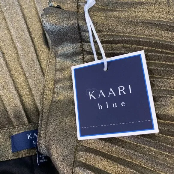 KAARI blue Women Skirt Size 16 Gold Metallic Pleated Midi - Picture 9 of 10